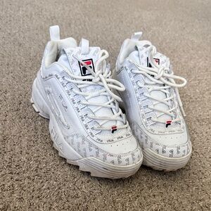 Fila White Chunky Sneakers with Patterned Accents